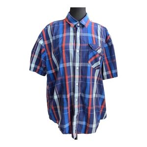 Volcom Blue and Red Casual Button Down Shirt with Plaid Design Size XL